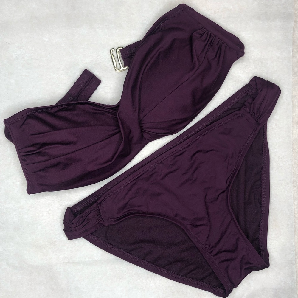 Plum Bikini Set, strapless, bronze connector.